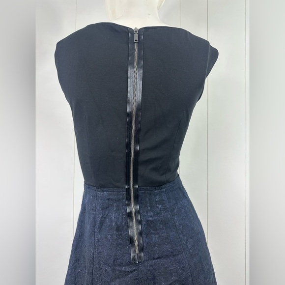 Elie Tahari Sleeveless Black/Blue Pleated Zip Mini A-Line Dress Silk Blend Skirt - Picture 6 of 13
